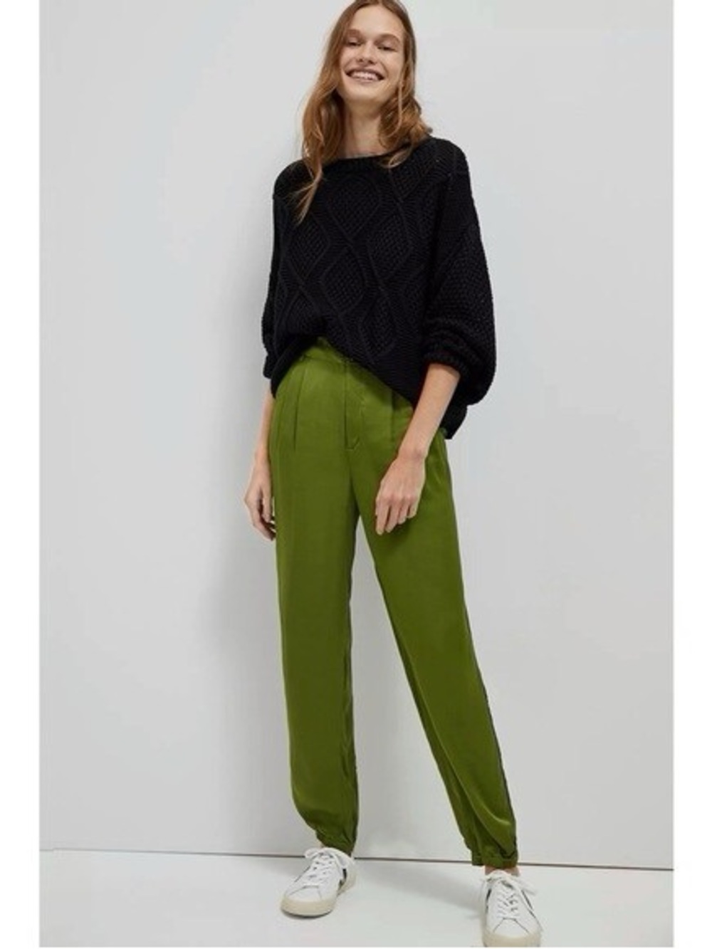 Anthropologie Diandra Moss Green Satin Pleated Joggers Pants Size 00P / XXS